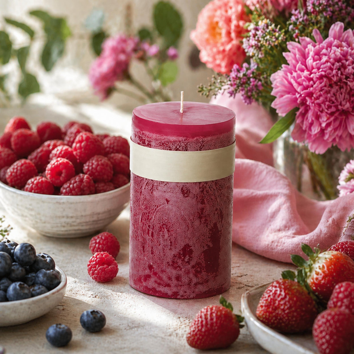 Timber-Stumpenkerzen - Raspberry - schadstofffrei - 8 x 15cm