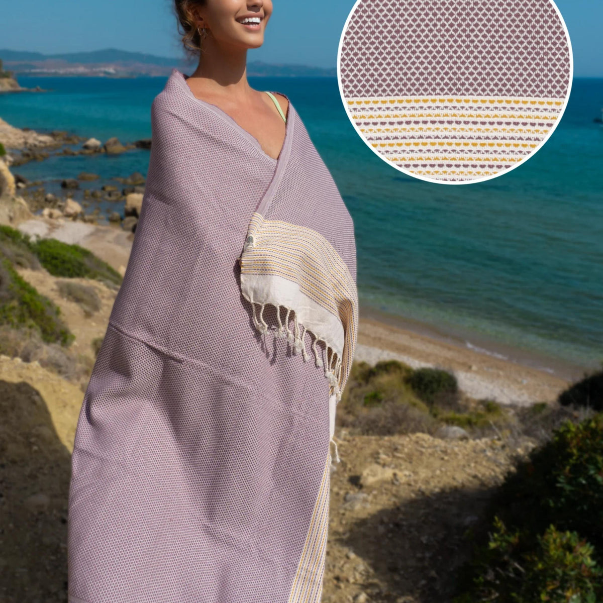 Hamamtuch - Strandtuch Pharao - dunkles altrosa