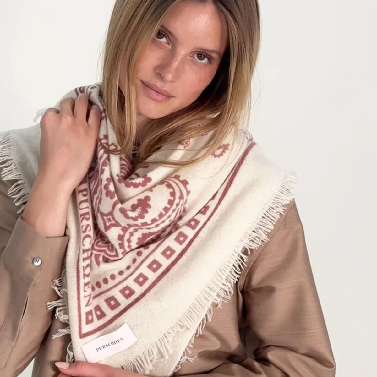 Purschoen Jersey Bandana - Paisley Bloom - White - Rose Dark