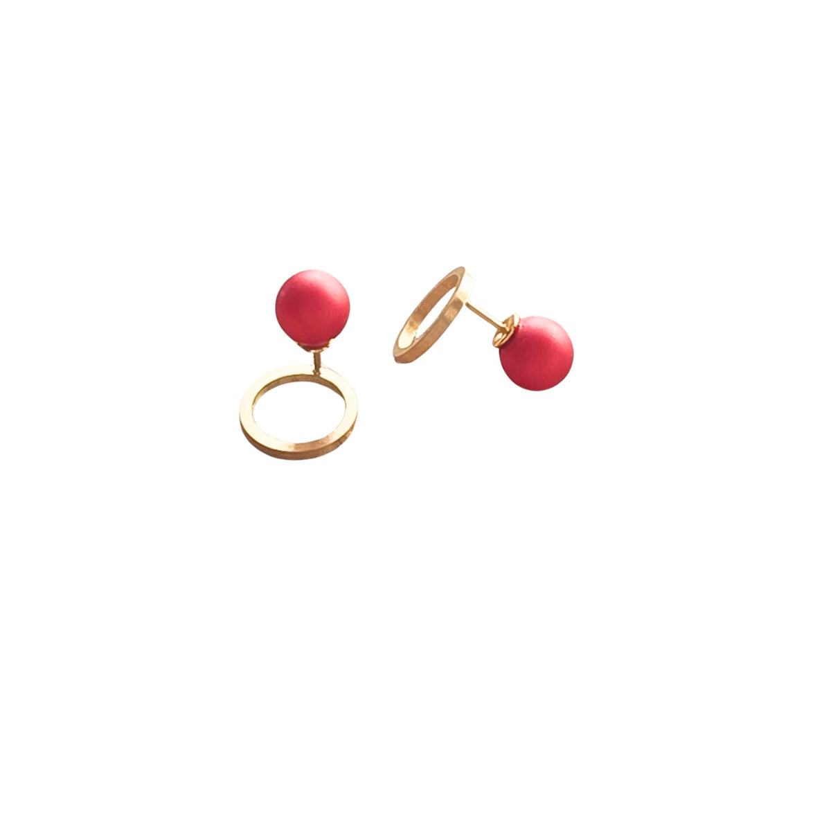 Ohrstecker - Ring gold mit roter Perle