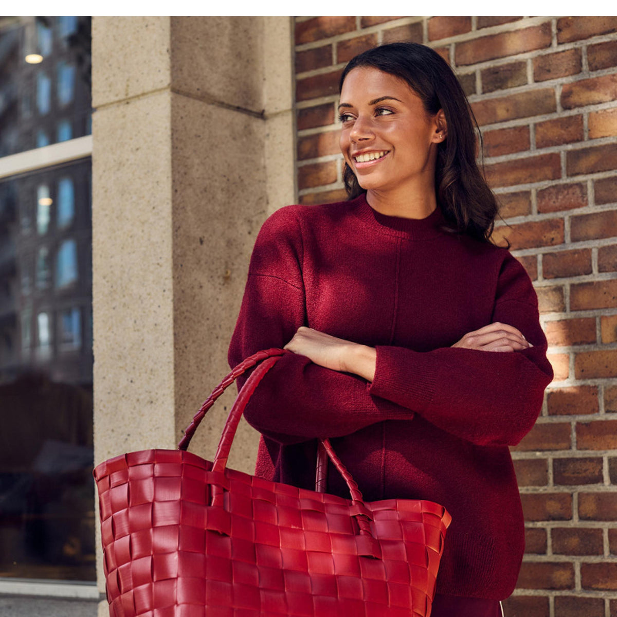 Shopper - Paris - fat strap size S - crimson red