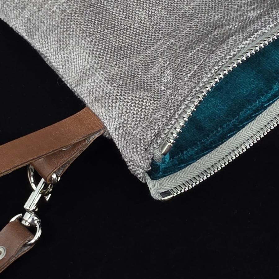 Clutch – Samt - aussen grau - innen petrol